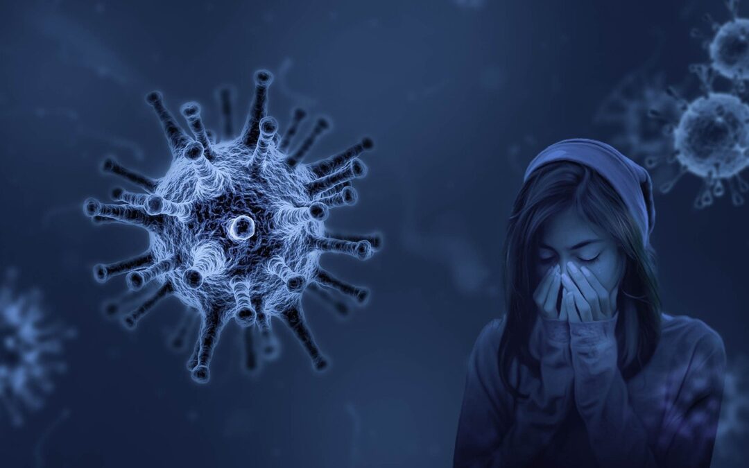 Girl sneezing with virus